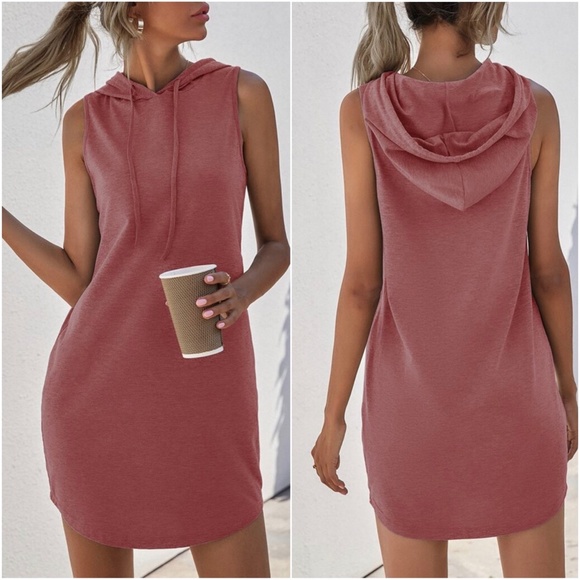 Cozy Navy Blue Minimalist Sleeveless Hoodie Casual Dress - Picture 6 of 7